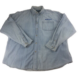 Vintage 90s Tri Mountain Men's Washed Denim Shirt XL Long Sleeve Button Up Blue
